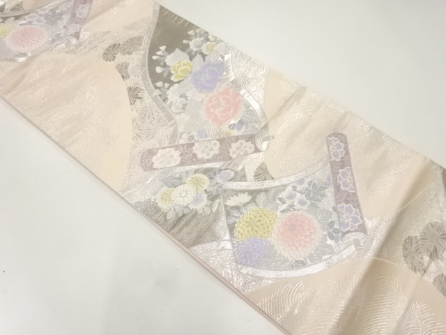 JAPANESE FUKURO OBI / PLATINUM​ FOIL / WOVEN FLOWER